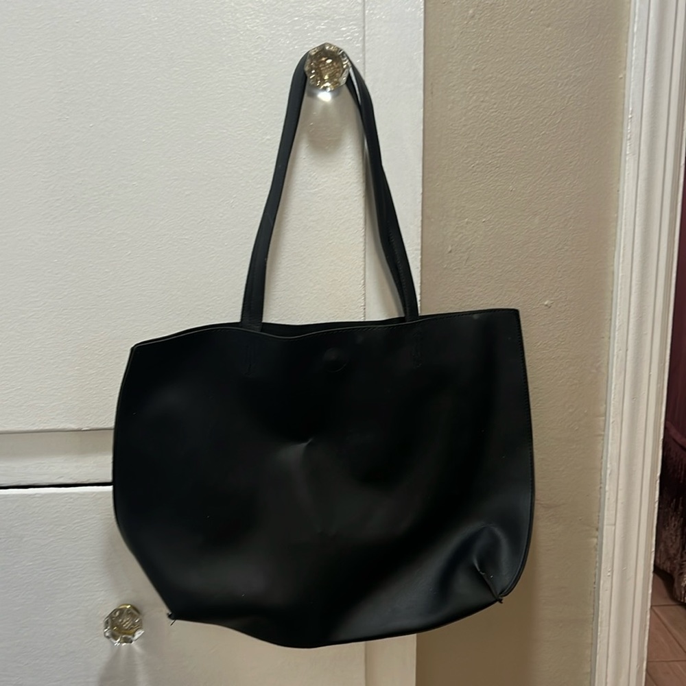 Everyday Black Leatherette Tote - Versatile Shoulder Bag